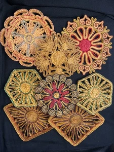Vintage Raffia Stroh Geflecht Rattan Gewebt Untersetzer Hot Pads Set/8 Wanddeko Boho - Bild 1 von 18