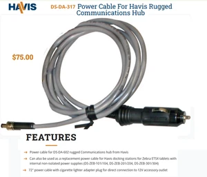 Havis DS-DA-317 Power cable ONLY for Havis Rugged Communications Hub DS-DA-602 - Afbeelding 1 van 6