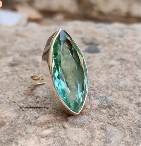 Anillo aguamarina, anillo de plata 925, anillo de mujer, anillo de banda, anillo de piedras preciosas, todos los tamaños - Imagen 1 de 8