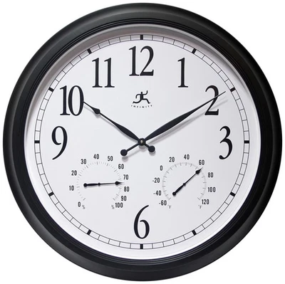 24 inch Classic Black Wall Clock Thermometer Humidity Outdoor | Round Outdoor... - Image 1 of 4