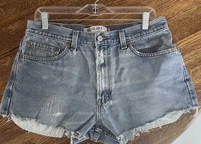 Pantalones Cortos de Denim Levis 505 Hágalo Usted Mismo S 32 W Corte Deshilachado Dobladillo Media Cintura Lavado Ligero Foto 1 de 4