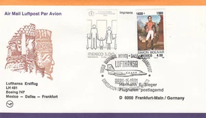 (14365) Mexico Lufthansa Cover 1st flight Mexico Dallas Frankfurt 1981 - Picture 1 of 2