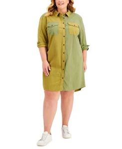 MSRP $60 Style & Co Colorblocked Utility Shirtdress Green Size Large - Picture 1 of 1