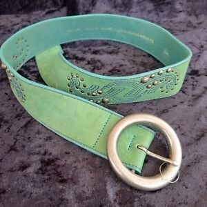 Oilily Green Leather Belt Made in Italy Size L/90cm 2" wide