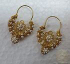 Traditional Croatian Solid Gold Hoop Earrings 14K, Pearl Wedding Jewelry