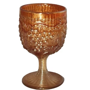 Imperial Carnival Glass Grape and Leaf Star Base Marigold Orange Pressed Glass - Picture 1 of 8