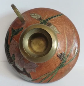 Vintage Brass Enamel Candle Holder with Handle - Picture 1 of 18
