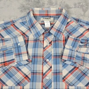 Duke Haband Pearl Snap Mens XL Long Sleeve Button Up Shirt Western Blue Plaid - Picture 1 of 14