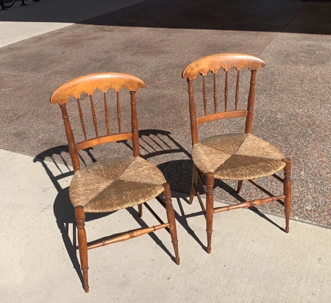 19th Century Maple Chairs with Rush Seats ~ pair Cover