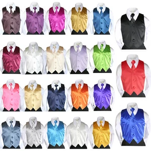 Formal Wedding Color Satin Necktie & Vest set Only Boy Baby Toddler Teen 8-20 - Picture 1 of 25