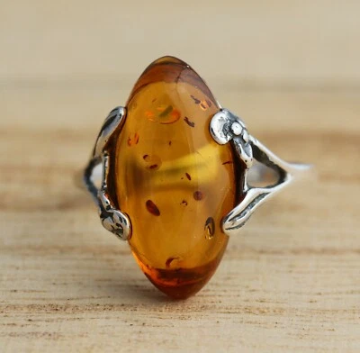 COGNAC BALTIC AMBER 925 STERLING SILVER RING JEWELLERY GIFT BOXED - Image 1 of 4