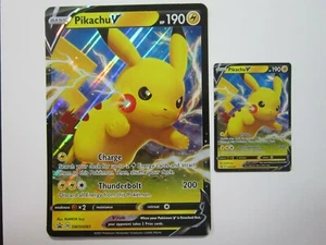 PIKACHU V JUMBO & REGULAR PAIR HOLO POKEMON CARD SWSH061 PROMO OVERSIZED NP NM - Picture 1 of 6