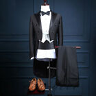 3 Stück Schwarz Herren Tailcoat Anzug Abendessen Abschlussball Bräutigam Smoking Hochzeitsanzug Maßgeschneidert
