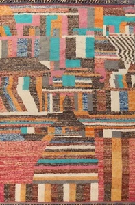 Abstract Moroccan Oriental Area Rug Hand-knotted Wool 9x13 ft Dining Room Carpet - Picture 1 of 12