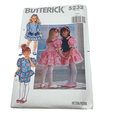 Butterick 5232 Sewing Pattern Toddler Girls Dress Headband Size 2-3-4 UNCUT - Image 1 of 4
