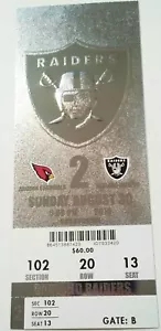 2015 Oakland Raiders Arizona Cardinals NFL Football Full Ticket Stub - Picture 1 of 3