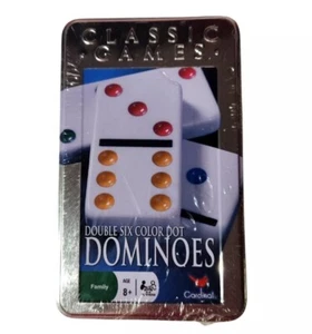Lata de almacenamiento de puntos de color cardinal juegos clásicos DOMINOES. - Imagen 1 de 1