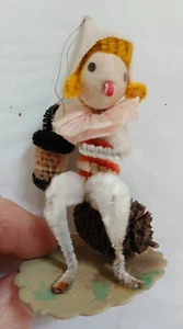 Pixie Elf Pipe Cleaner Chenille Figure Christmas Felt Hat Ornament Vintage 3" H - Picture 1 of 11