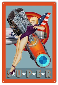 Super Pin Up Girl Metal Sign 12x18 - Picture 1 of 1
