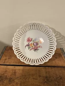Vintage Schumann Bavaria Reticulated Porcelain Floral Dish 9.75" - Picture 1 of 8