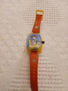Vintage 80s Mighty Mouse Wrist Watch Animated Eyes Blue Red Carlin Playthings  - Picture 1 of 8
