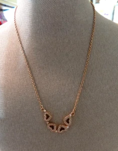 Folli Follie Necklace Rose gold 4 attached Crystals Hearts Motif Delicate New - Picture 1 of 6