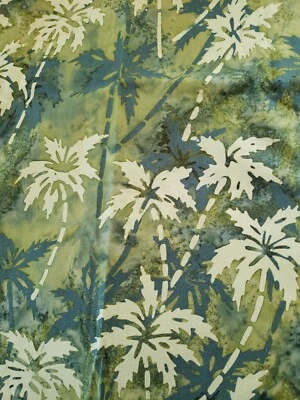 Sewing Fabric Hand Dyed Batik Palms Green Aqua 35x41" Cotton Less 2x4" Cut out - Image 1 of 4
