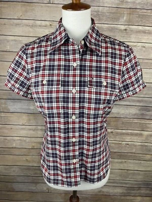 Tommy Hilfiger Size 8 Button Up Blouse Plaid Red Blue Short Sleeve Button Up Top - Image 1 of 4