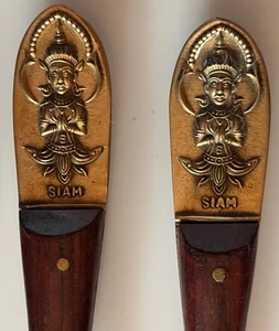 Set of 6 Vintage Siam Souvenir Demitasse Spoons Brass & Wood – Thailand - Picture 1 of 13