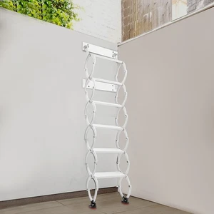 6 Steps Pull Down Telescoping Step Ladder Wall Mounted Ladders for Attic Garages - Picture 1 of 21