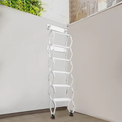 6 Steps Pull Down Telescoping Step Ladder Wall Mounted Ladders for Attic Garages - Image 1 of 4