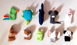 10 Stück Hai, Papagei, Schildkröte, Frosch, Elefant, Maus usw. Plüsch Fingerpuppen - Bild 1 von 5
