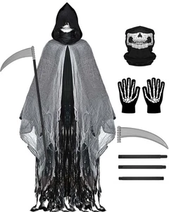 Grim Reaper Costume, Halloween Hooded Cloak, Scary Halloween Cosplay Costumes... - Picture 1 of 9