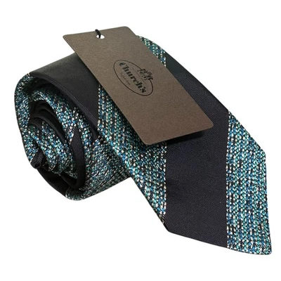Gravata masculina listrada azul malha fina tecido de seda Itália corrente moderna nova com etiquetas Church's Neck - Imagem 1 de 4