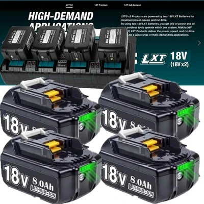 2PACK For Makita 18Volt 8.0Ah LXT Li-Ion Battery BL1860B BL1830 BL1850 / Charger