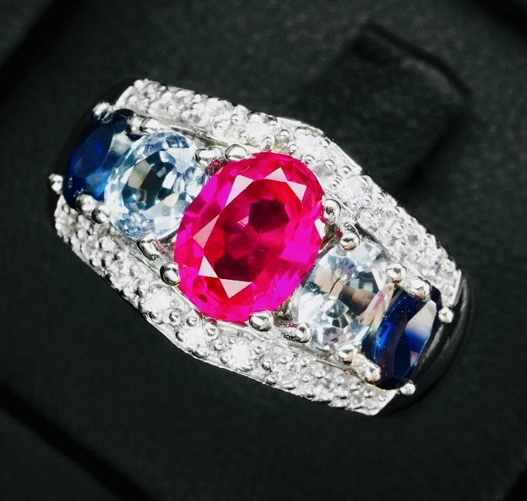 Anillo Estate Find Joyas Talla 8/17 Impecable Sri Lanka Zafiro Real’s Oro Blanco Foto 1 de 4