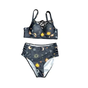 Bikini Two Piece Sun and Moon High Waisted Size Medium Swimsuit Swim Beach - Picture 1 of 4