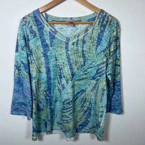 Top donna Before and Again taglia XL blu verde manica 3/4 leggero scollo a V - Foto 1 di 9
