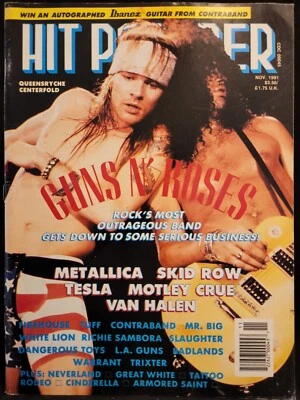 Hit Parader Music Magazine November 1991 Guns N Roses With Queensryche Poster - Image 1 of 2