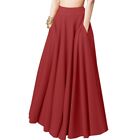 Red Ankle Length Flowy Long Skirt With Pockets Women High Waist Aline Skirt