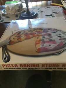 Laroma Deluxe Pizza Baking Stone Set 15” Plus Cooling Rack & Pizza Cutter New