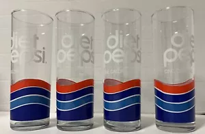 Vintage Diet Pepsi One Calorie Drinking Glass 7” Tall Skinny Tumbler Set of 4 - Picture 1 of 5