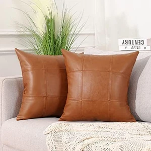 MANDIOO Set of 2 Classic Plaid Faux Leather Decorative Throw Pillow Covers,Hand - Picture 1 of 5