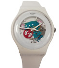 Swatch weiß lackiert Skelett Zifferblatt Armbanduhr Unisex Männer Frau 42 mm funktionsfähig