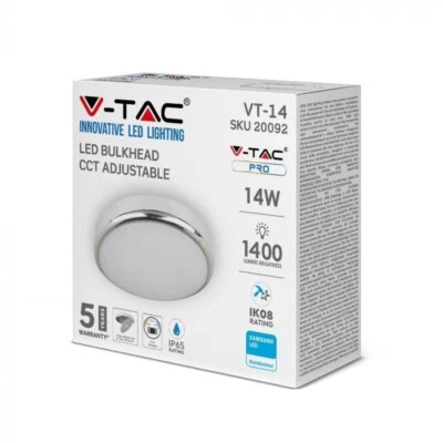 14W LED DOME LIGHT WITH SAMSUNG CHIP CCT 3IN1 CHROME IP65 5YRS WTY V-TAC