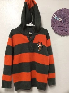 US Polo Assn Boys Hooded Pullover Sweater Size 5 to 6 Orange Dark Gray 170 - Picture 1 of 6