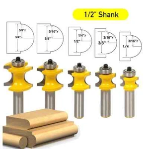 5PC 1/2"Shank Bead Router Bit Set Half Round Bull Nose Radius Bearing, Black - Picture 1 of 10