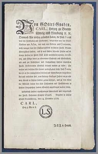 POST TARIFE Verordnung Herzog Carl von 1778 Original! - Picture 1 of 1