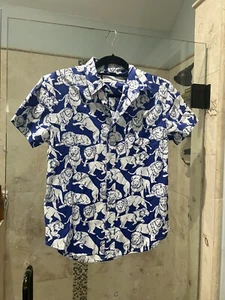Crewcuts Boys Blue White Lion Safari Button Down Shirt Size 14 - Picture 1 of 5
