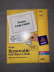 Avery Removable Multi-Use Labels 8 1/2 x 11 White 25/Pack 6465 - Picture 1 of 5